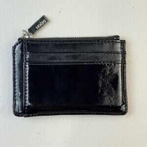 HOBO Black Patent Leather Mini Wallet Keychain Credit Card Holder Coin Card Case